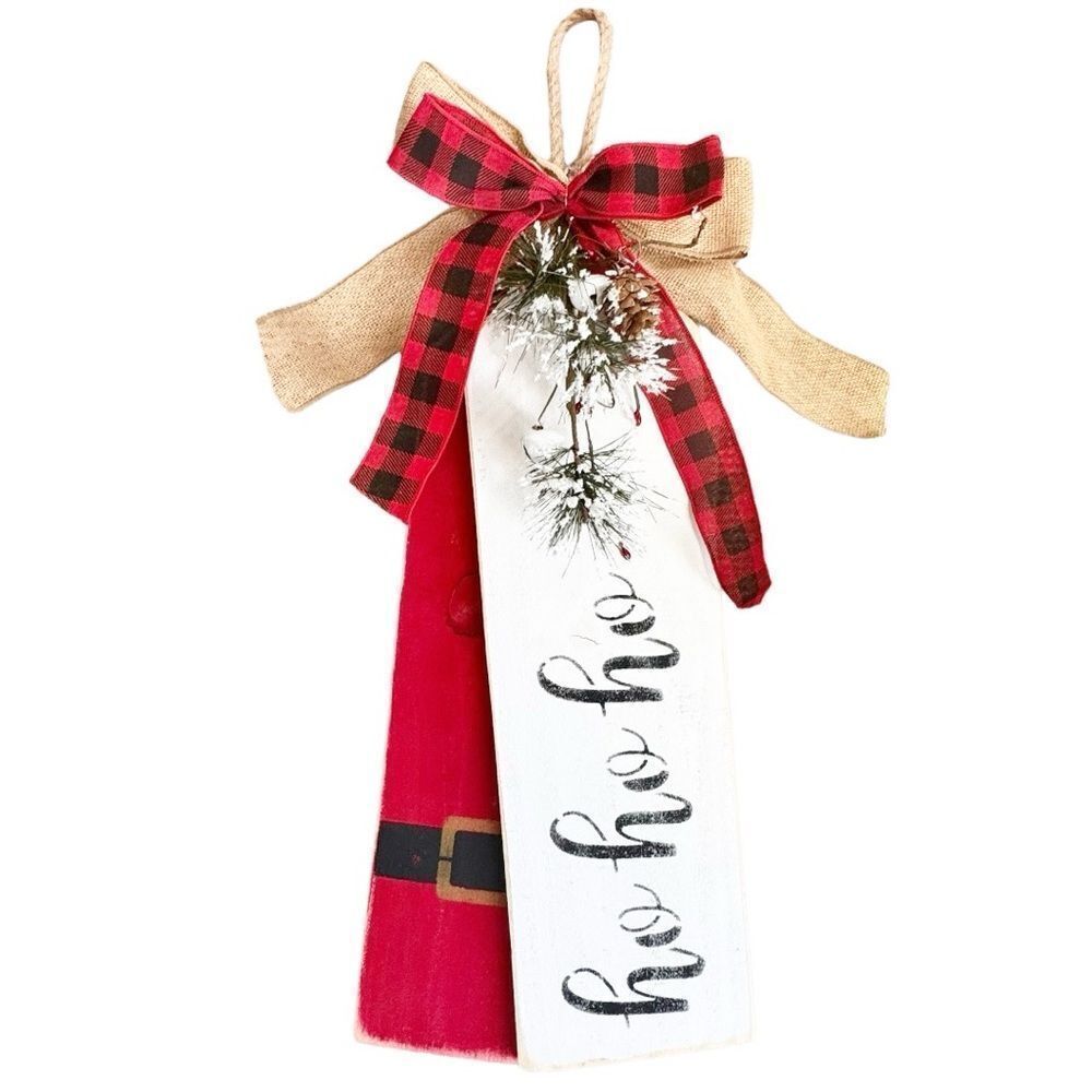 Christmas Wooden Painted Decorative Festive Ho Ho Ho Door Handle Decor with Bell